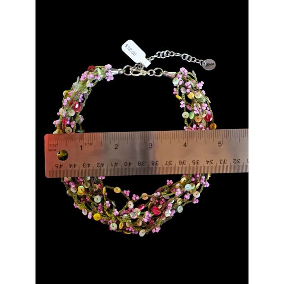 Crochet Bead Pink/Green/Yellow Necklace - Picture 8 of 9